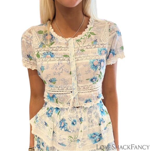 LOVESHACKFANCY **NWT** Farley Crop Top in Blueberry Cloud - Picture 8 of 11